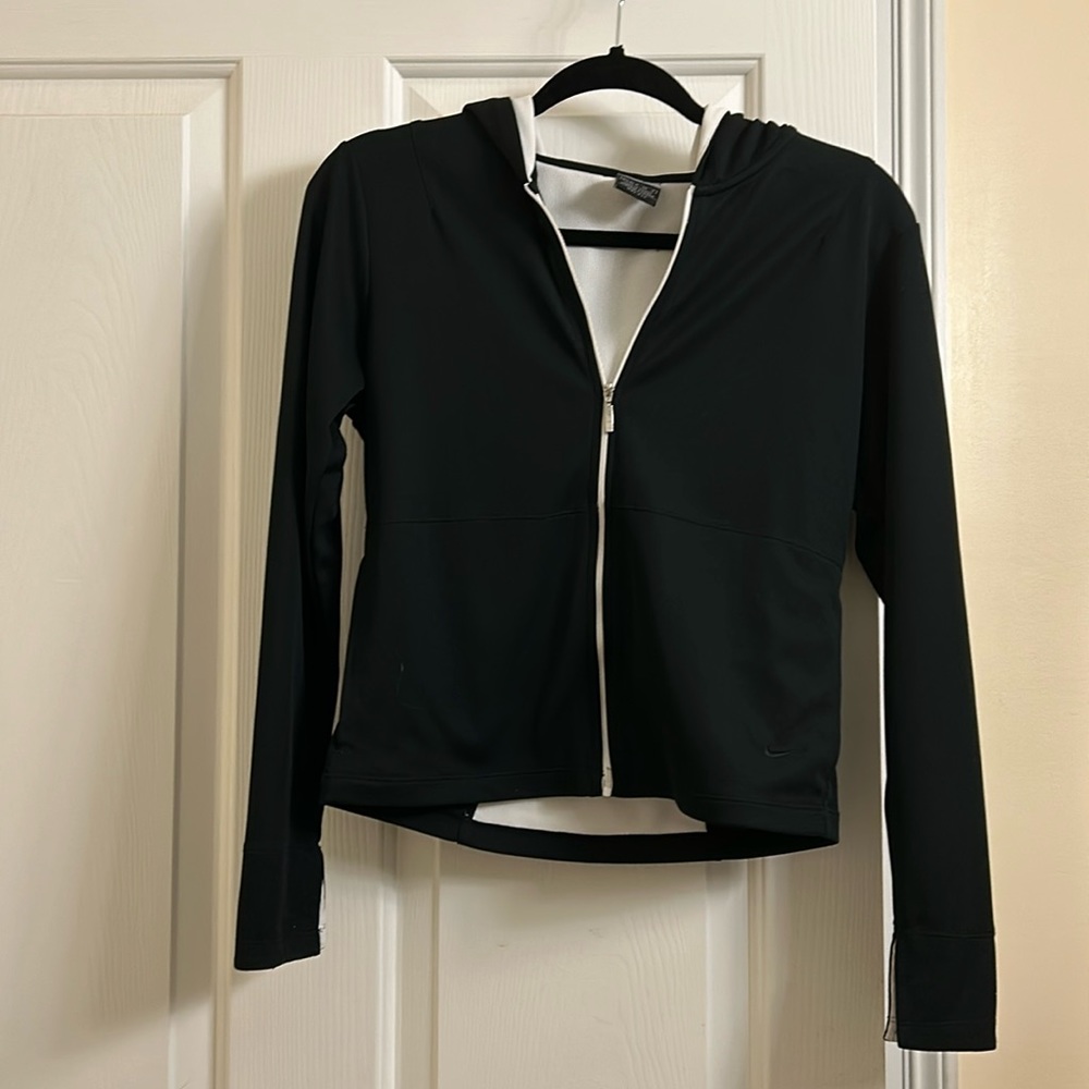 NIKE Hooded Crop Zip-Up - Black/White - Size S